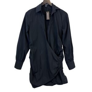 NWT PrettyLittleThing Size 4 US Black Wrap Detail Mini Shirt Dress